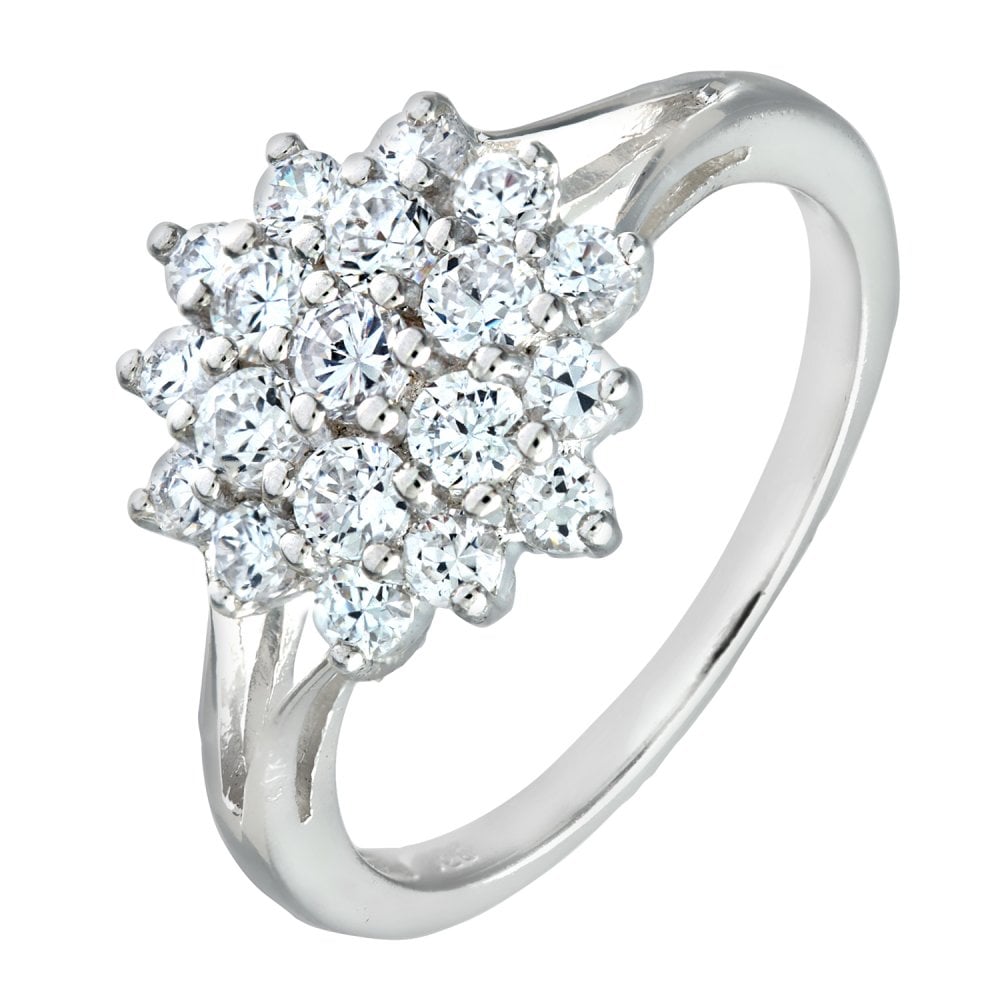 SPARKLD Sterling Silver CZ Cluster Engagement Ring