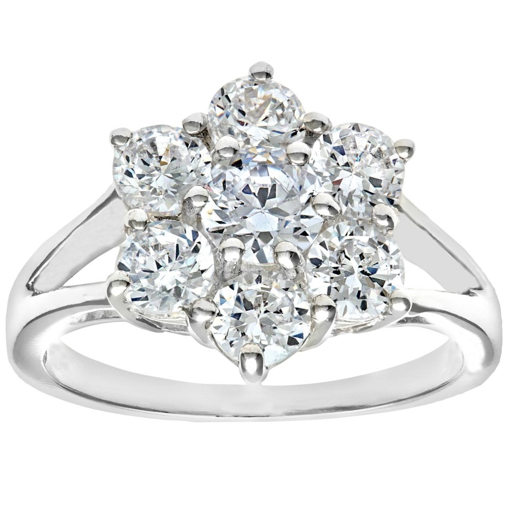 SPARKLD Sterling Silver CZ Cluster Engagement Ring