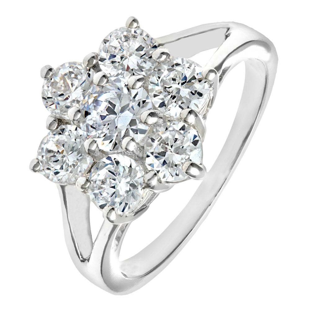 SPARKLD Sterling Silver CZ Cluster Engagement Ring