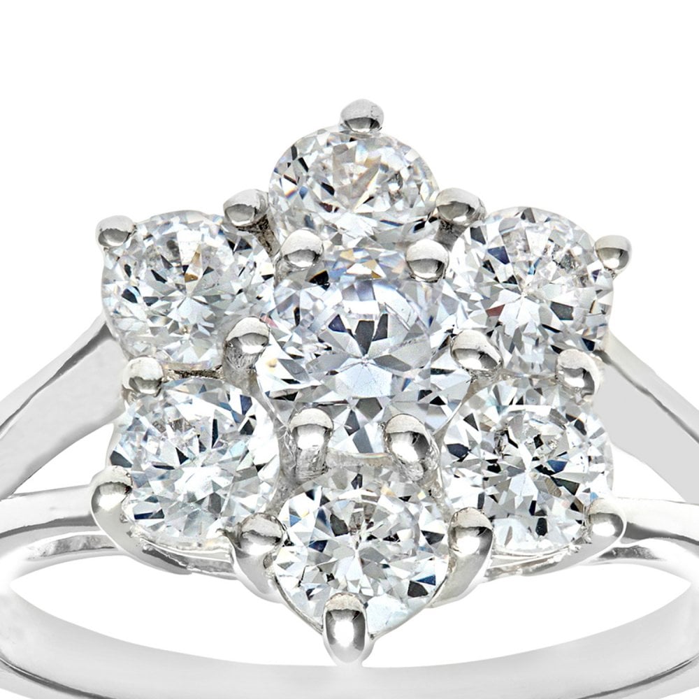 SPARKLD Sterling Silver CZ Cluster Engagement Ring