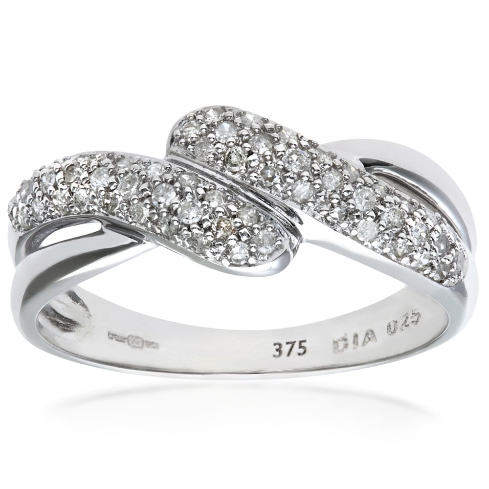 SPARKLD 9ct White Gold 0.25ct Diamond Crossover Ring