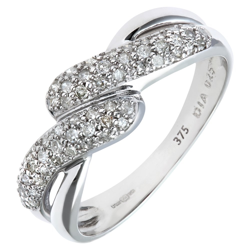 SPARKLD 9ct White Gold 0.25ct Diamond Crossover Ring