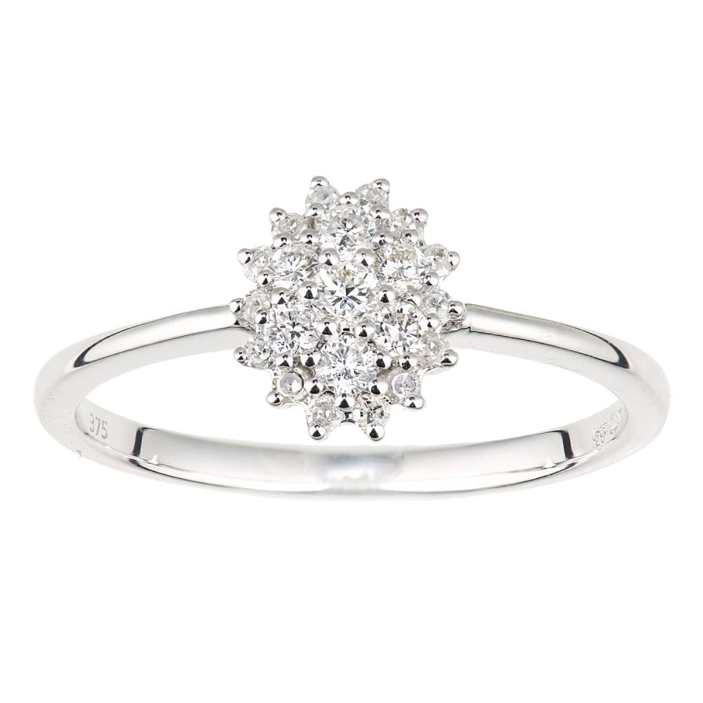 SPARKLD 9ct White Gold 0.25ct Diamond Oval Cluster Ring