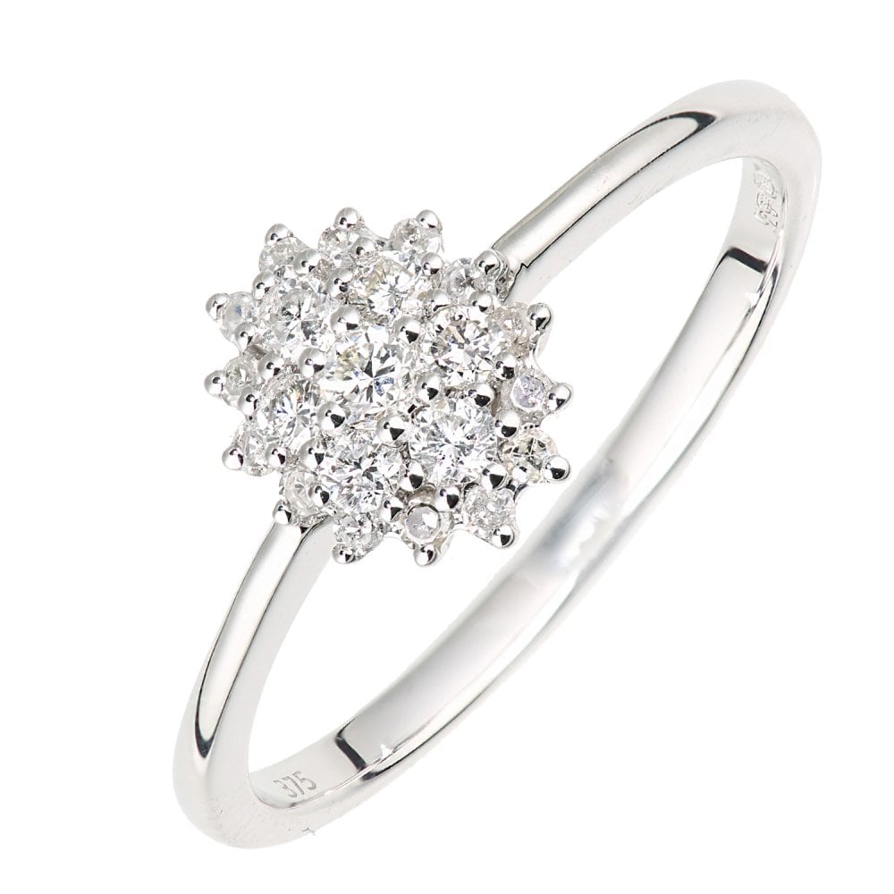 SPARKLD 9ct White Gold 0.25ct Diamond Oval Cluster Ring