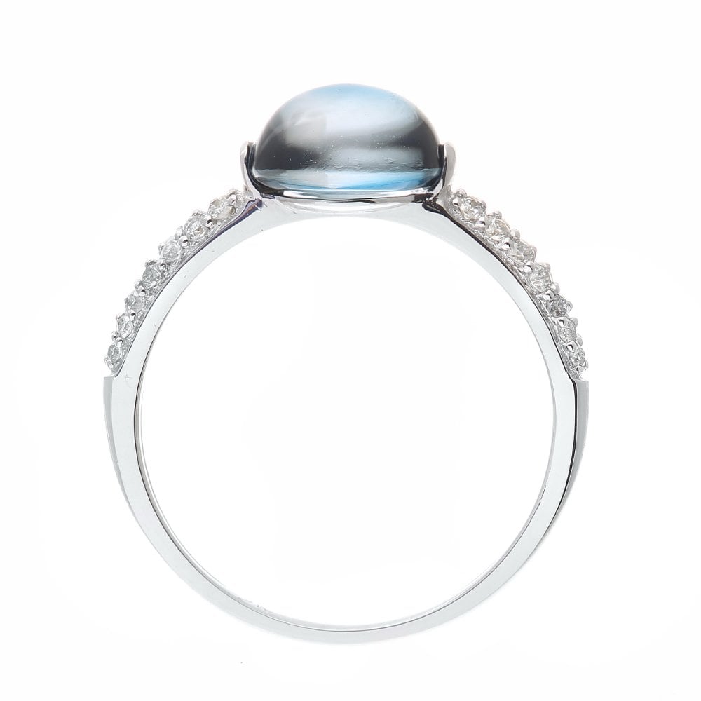 SPARKLD 9ct White Gold Blue Topaz and 0.17ct Diamond Shoulder Engagement Ring