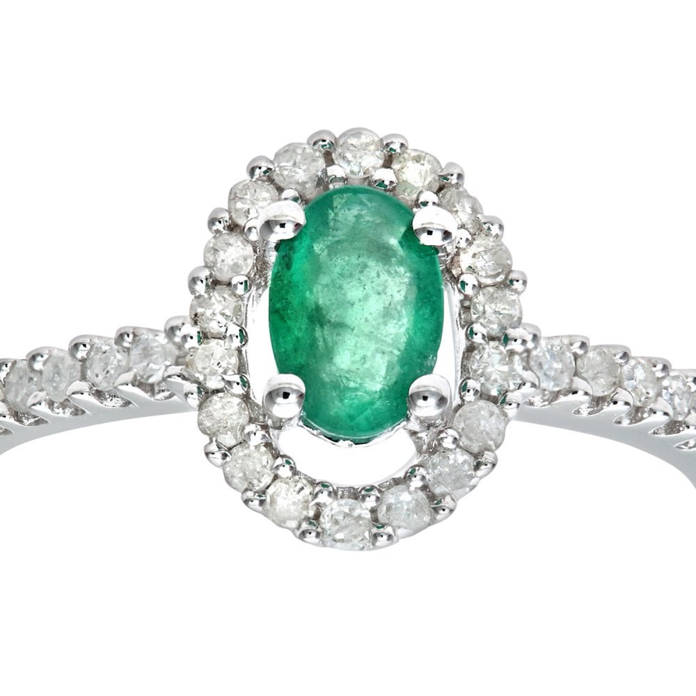 SPARKLD 9ct White Gold Emerald & 0.25ct Diamond Cluster Ring
