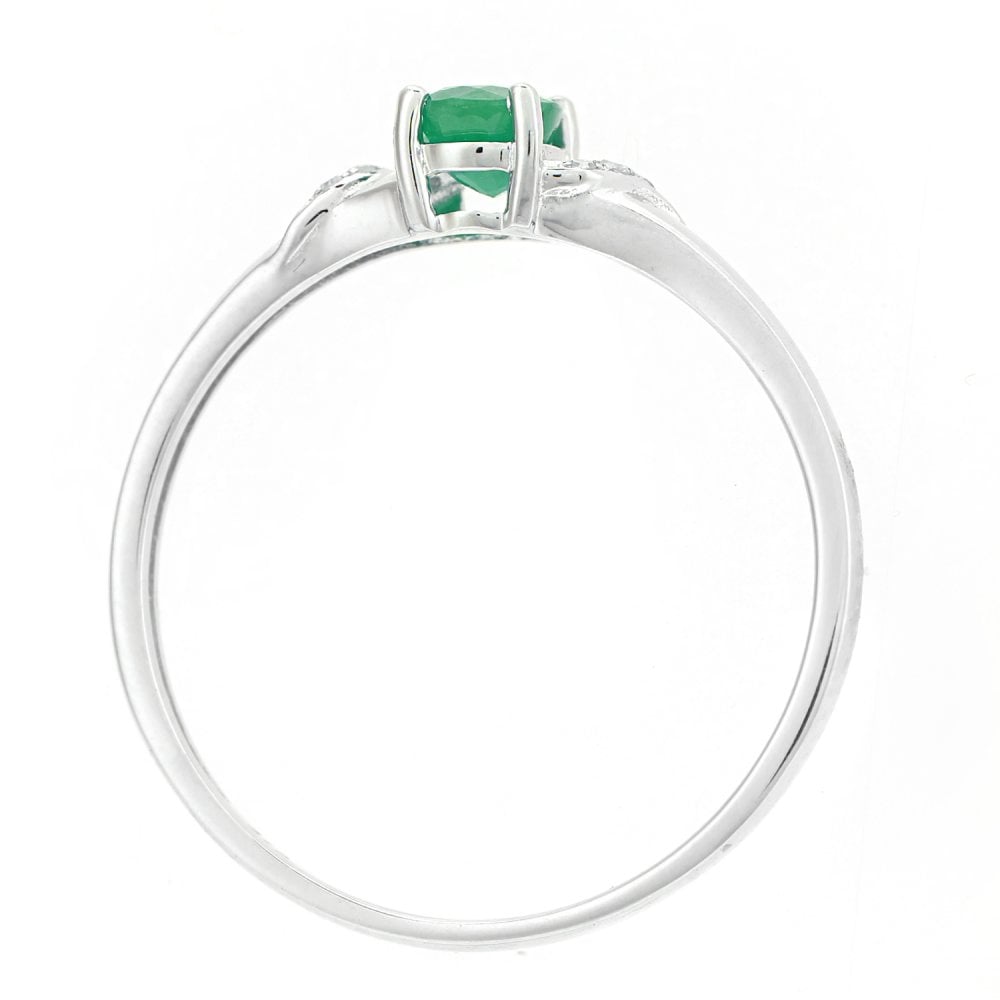 SPARKLD 9ct White Gold Oval Emerald and 0.02ct Diamond Shoulders Engagement Ring