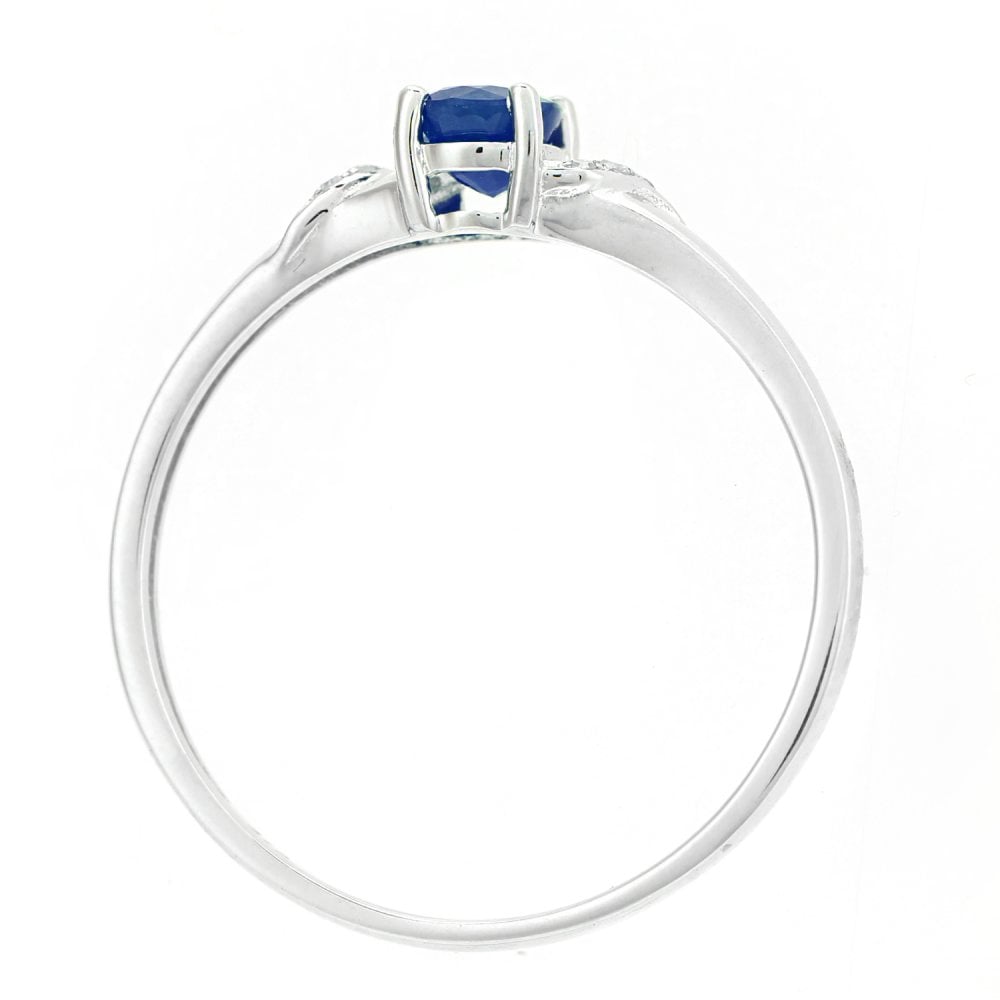 SPARKLD 9ct White Gold Oval Sapphire and 0.02ct Diamond Shoulders Engagement Ring