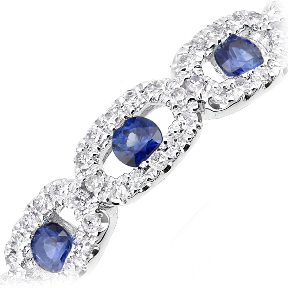 SPARKLD 9ct White Gold Round Sapphire and 0.20ct Diamond Eternity Ring