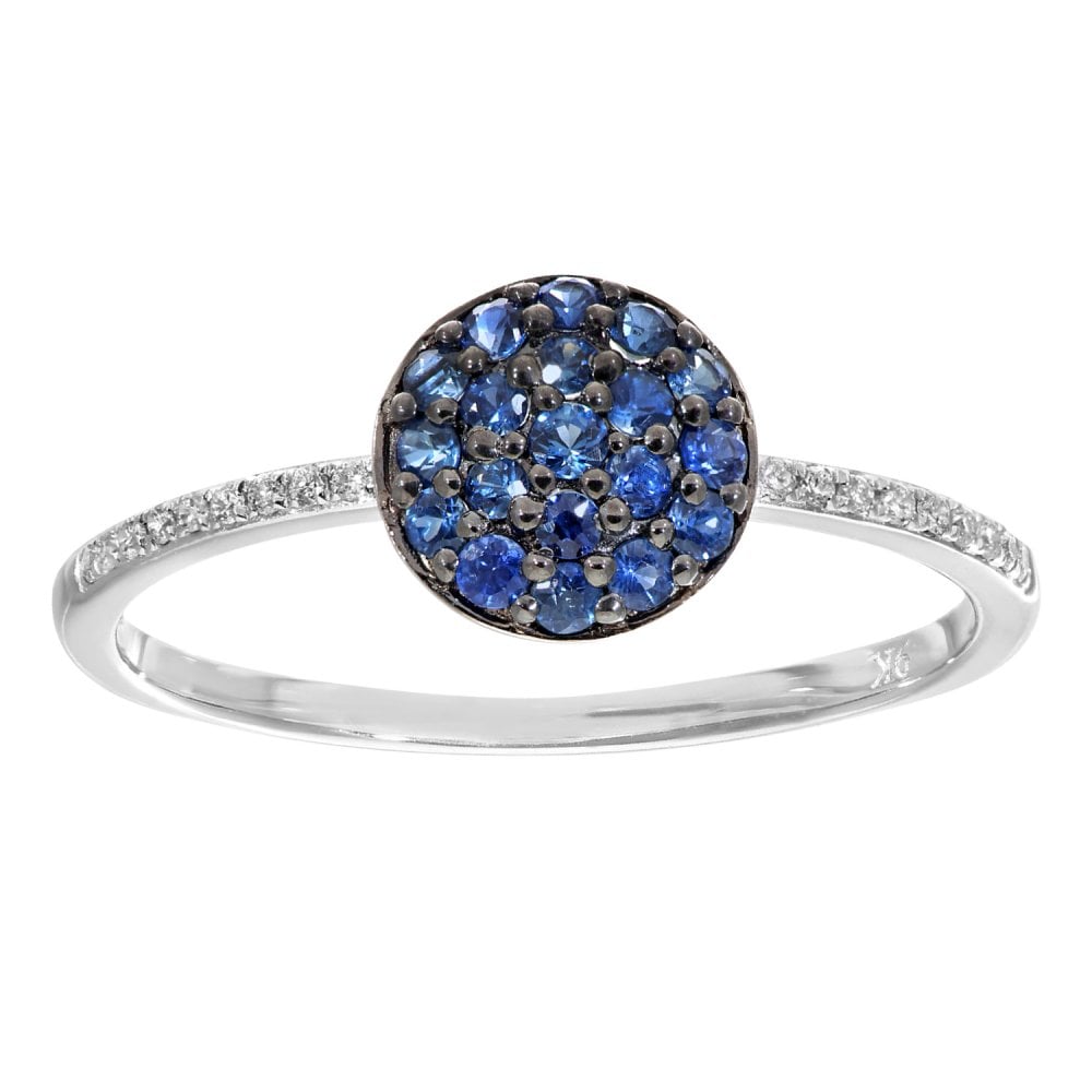 SPARKLD 9ct White Gold Sapphire and 0.05ct Diamond Halo Ring