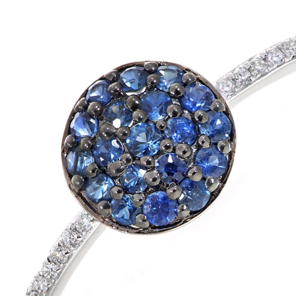 SPARKLD 9ct White Gold Sapphire and 0.05ct Diamond Halo Ring