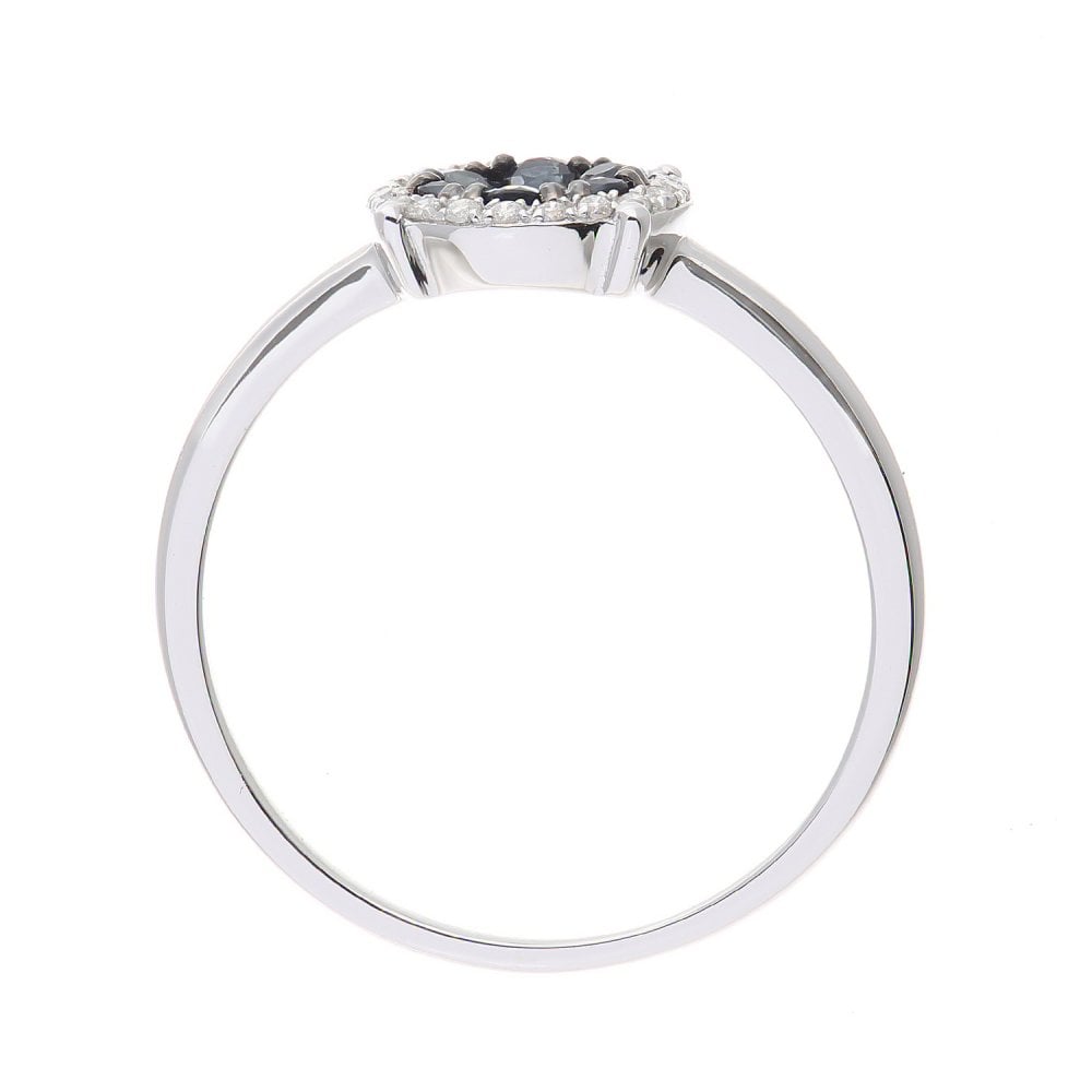 SPARKLD 9ct White Gold Sapphire and 0.07ct Diamond Halo Dress Ring
