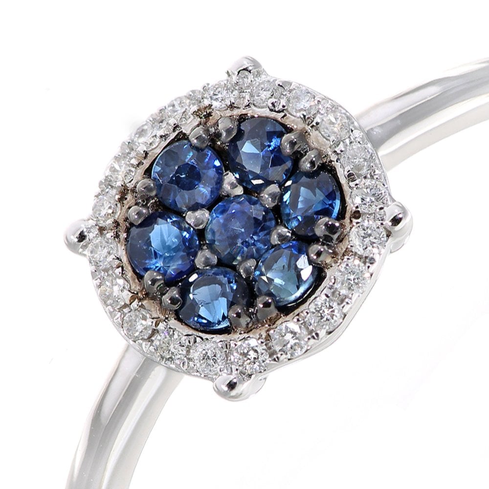 SPARKLD 9ct White Gold Sapphire and 0.07ct Diamond Halo Dress Ring