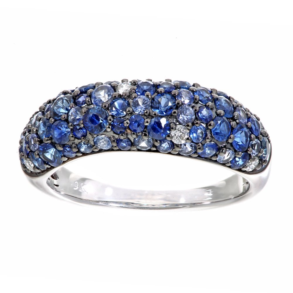 SPARKLD 9ct White Gold Sapphire and 0.10ct Diamond Eternity Ring