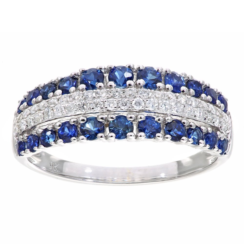 SPARKLD 9ct White Gold Sapphire and 0.20ct Diamond Eternity Ring