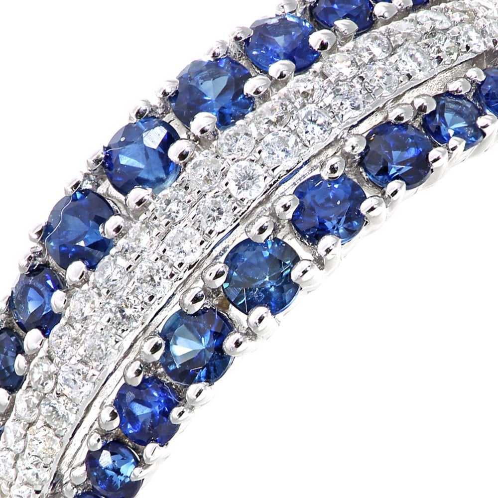 SPARKLD 9ct White Gold Sapphire and 0.20ct Diamond Eternity Ring