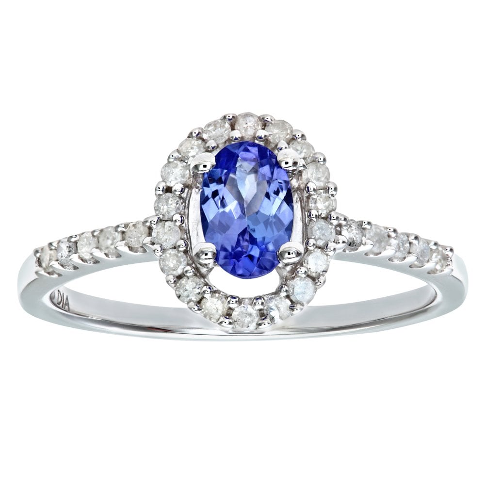 SPARKLD 9ct White Gold Tanzanite & 0.25ct Diamond Cluster Ring