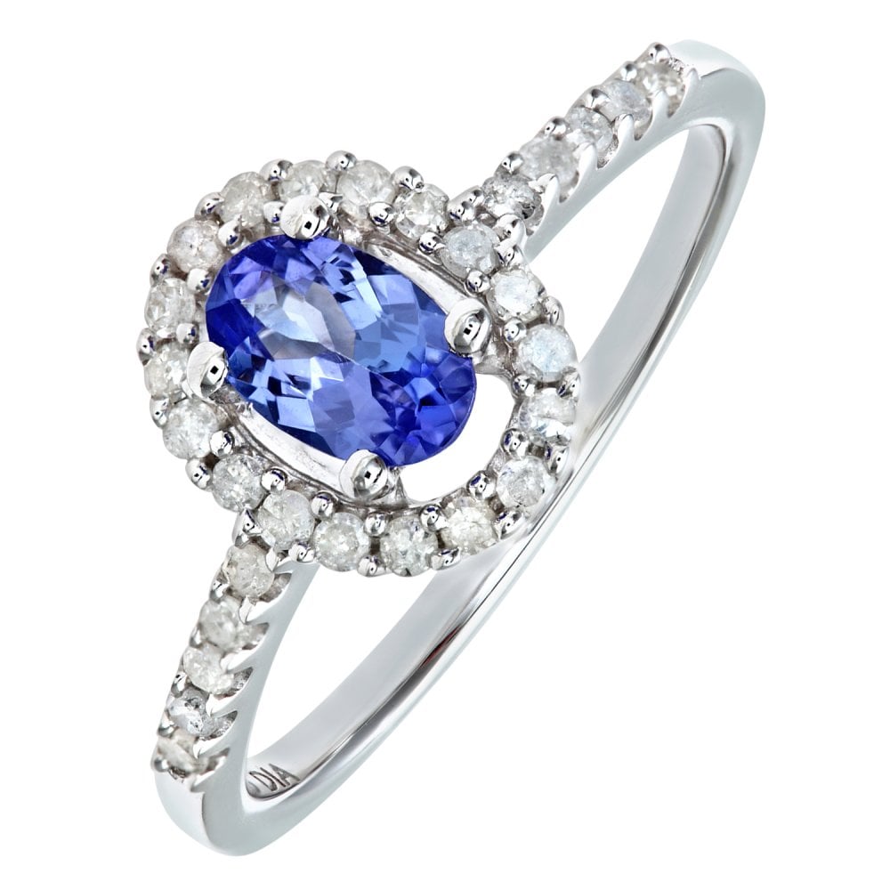 SPARKLD 9ct White Gold Tanzanite & 0.25ct Diamond Cluster Ring