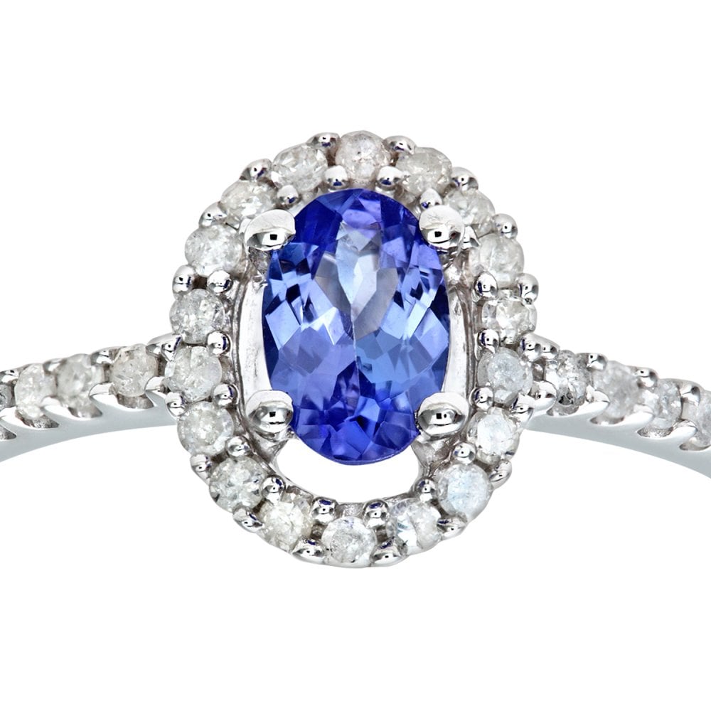 SPARKLD 9ct White Gold Tanzanite & 0.25ct Diamond Cluster Ring