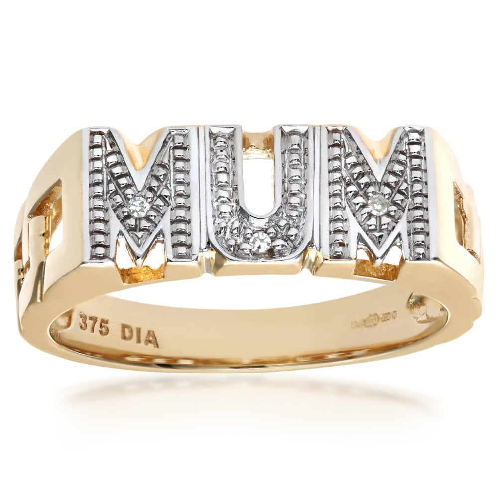 SPARKLD 9ct Yellow Gold 0.01ct Diamond Mum Ring