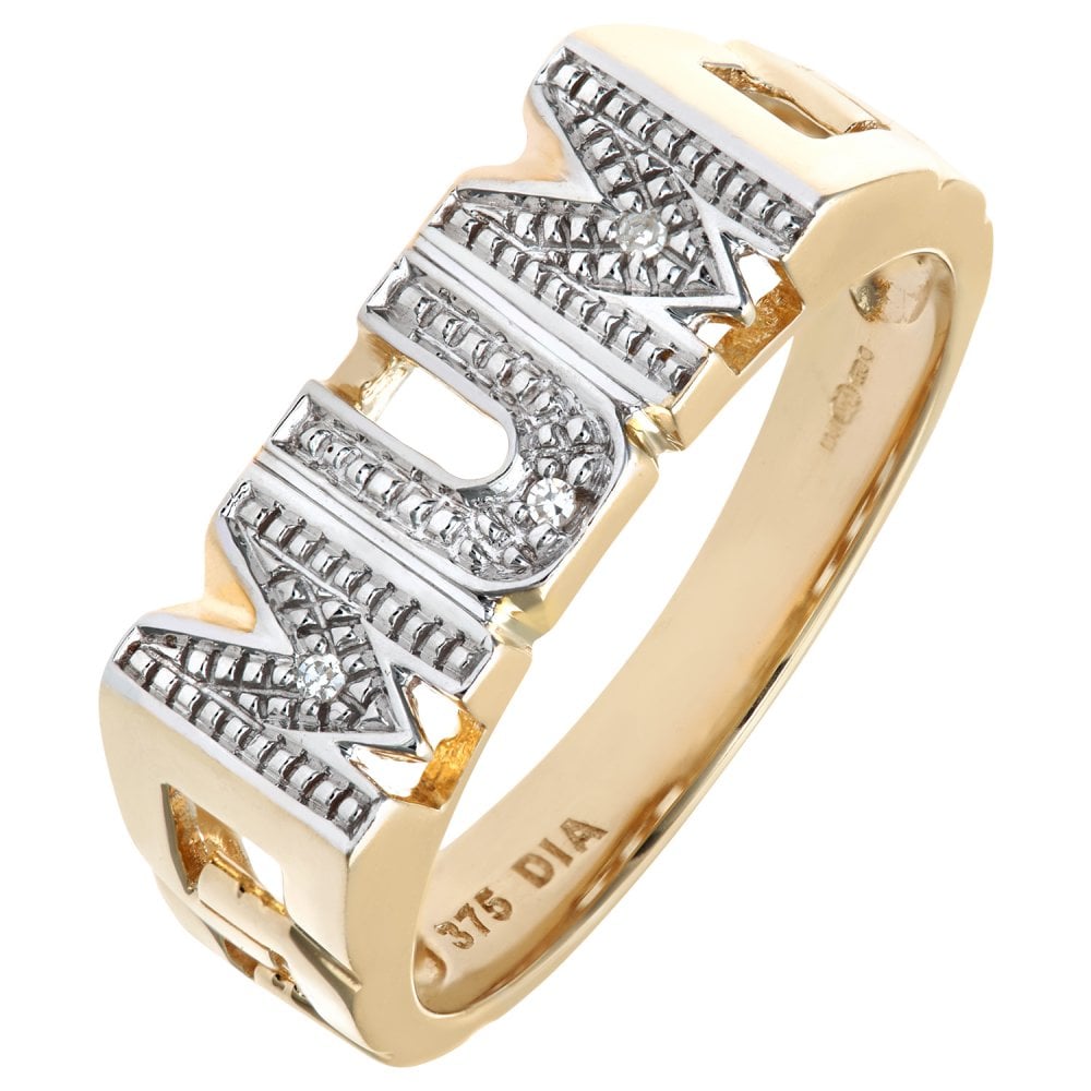 SPARKLD 9ct Yellow Gold 0.01ct Diamond Mum Ring