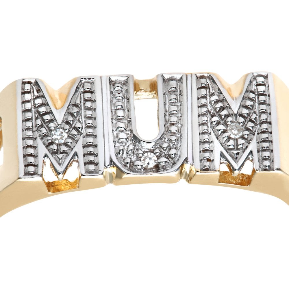 SPARKLD 9ct Yellow Gold 0.01ct Diamond Mum Ring