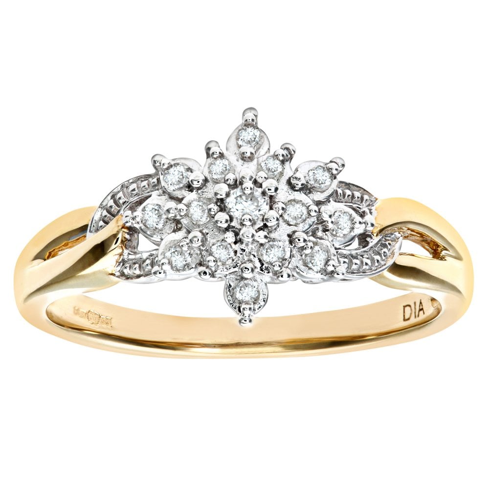 SPARKLD 9ct Yellow Gold 0.10ct Diamond Cluster Ring