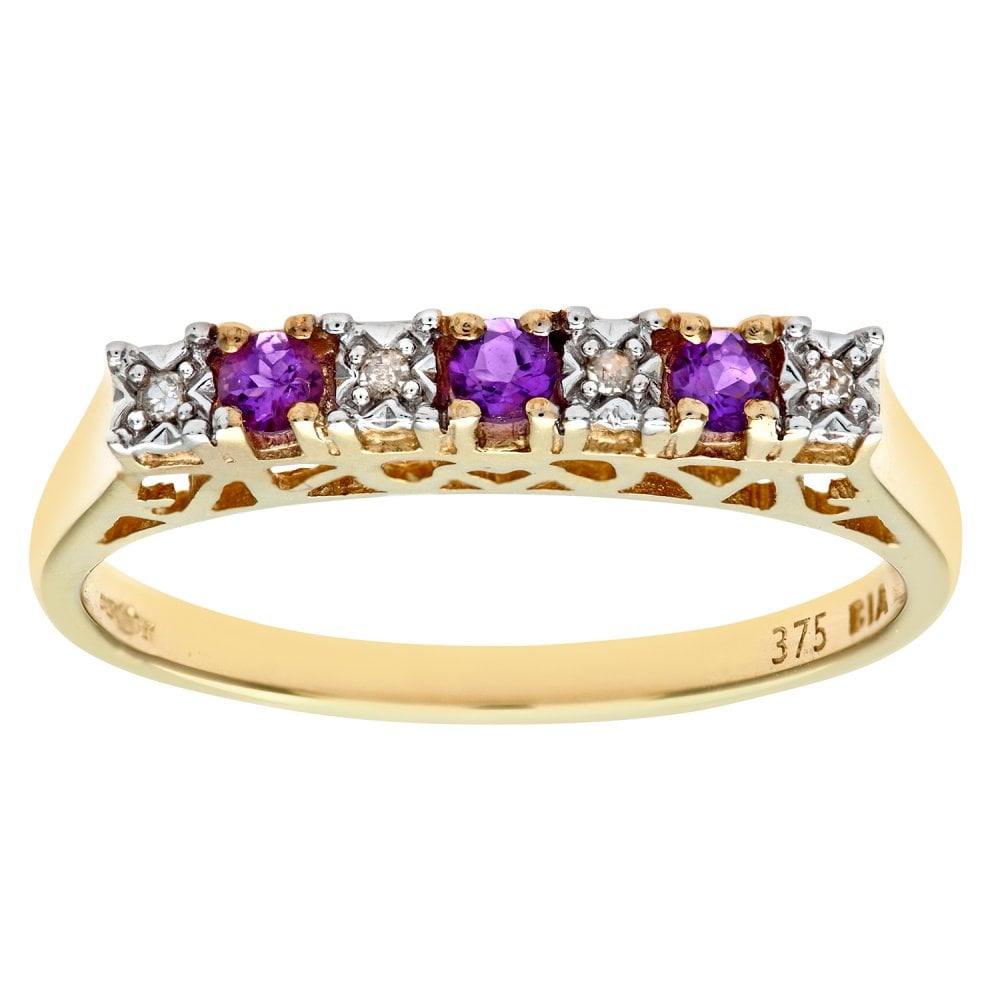 SPARKLD 9ct Yellow Gold Amethyst & 0.02ct Diamond Eternity Ring