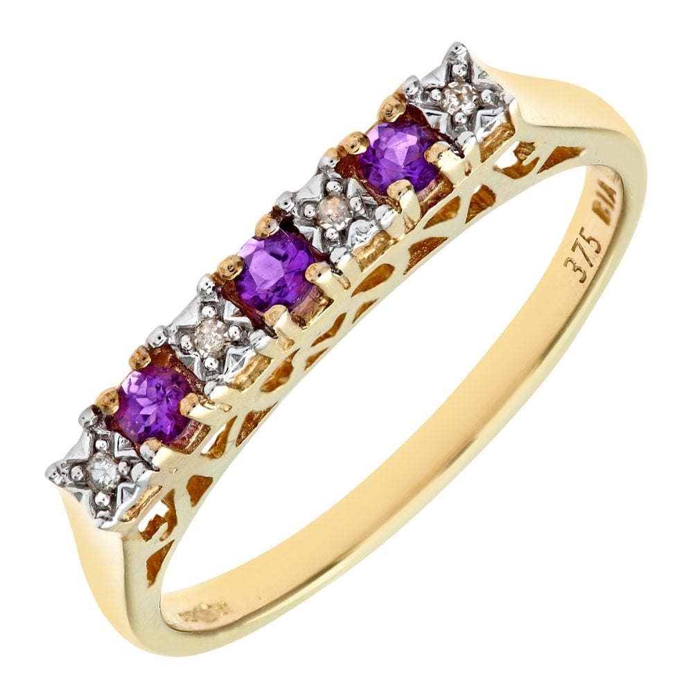 SPARKLD 9ct Yellow Gold Amethyst & 0.02ct Diamond Eternity Ring