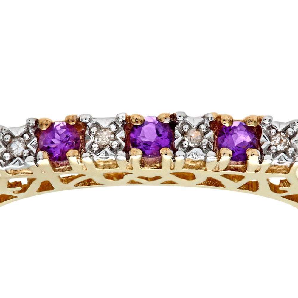 SPARKLD 9ct Yellow Gold Amethyst & 0.02ct Diamond Eternity Ring