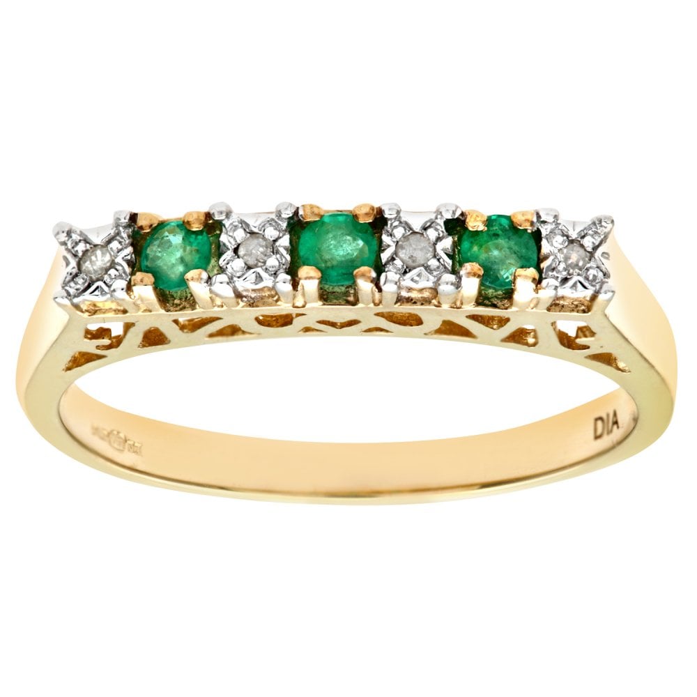 SPARKLD 9ct Yellow Gold Emerald & 0.02ct Diamond Eternity Ring