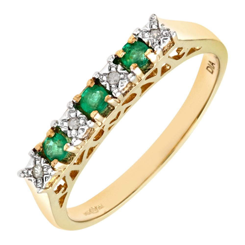 SPARKLD 9ct Yellow Gold Emerald & 0.02ct Diamond Eternity Ring