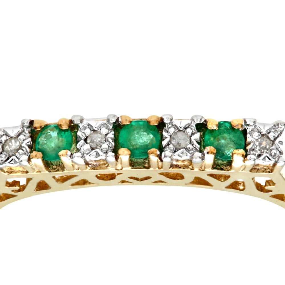 SPARKLD 9ct Yellow Gold Emerald & 0.02ct Diamond Eternity Ring