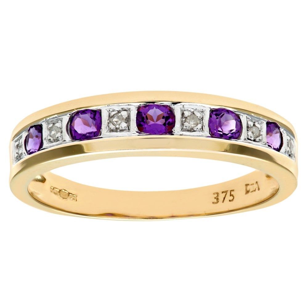 SPARKLD 9ct Yellow Gold Amethyst & 0.02ct Diamond Eternity Ring
