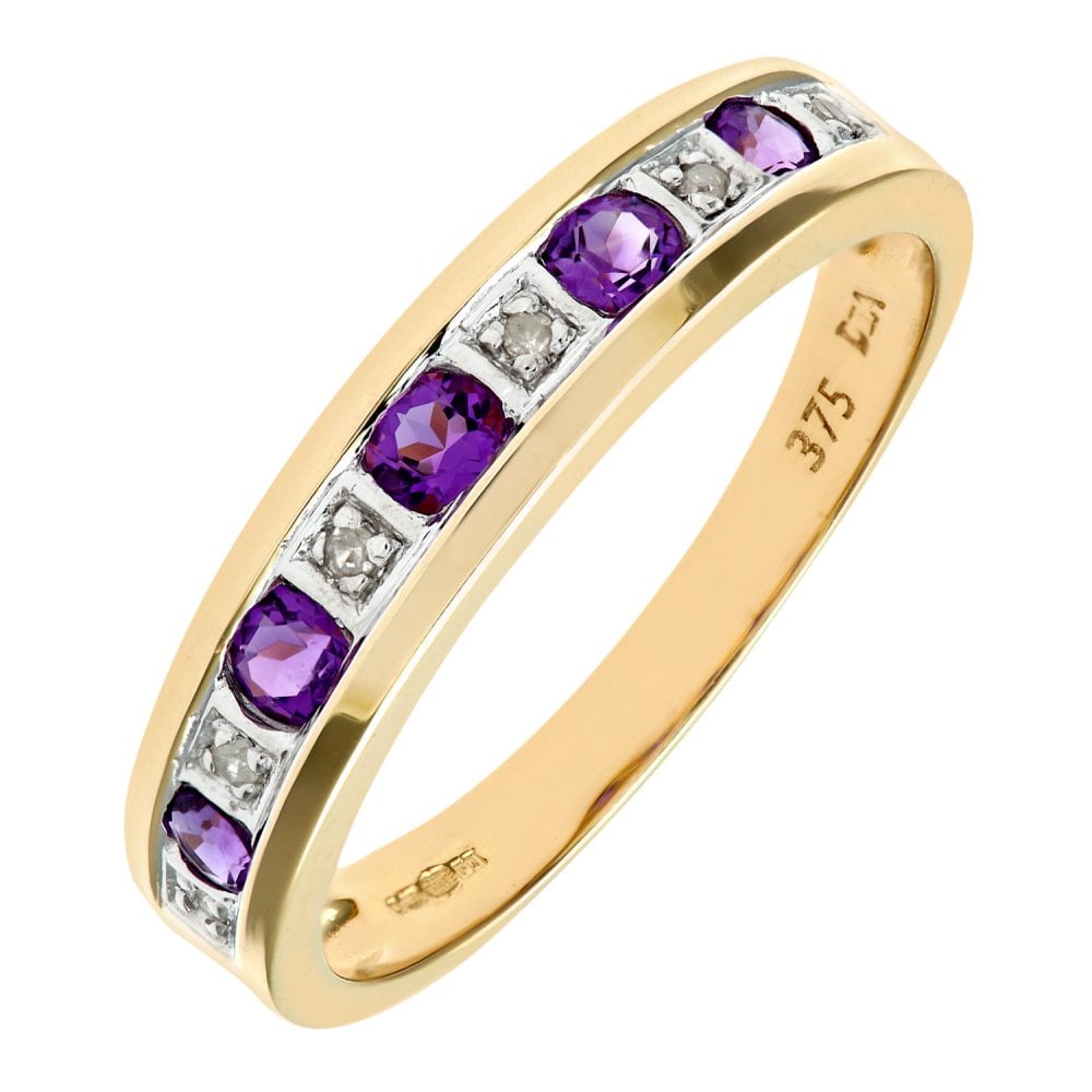 SPARKLD 9ct Yellow Gold Amethyst & 0.02ct Diamond Eternity Ring