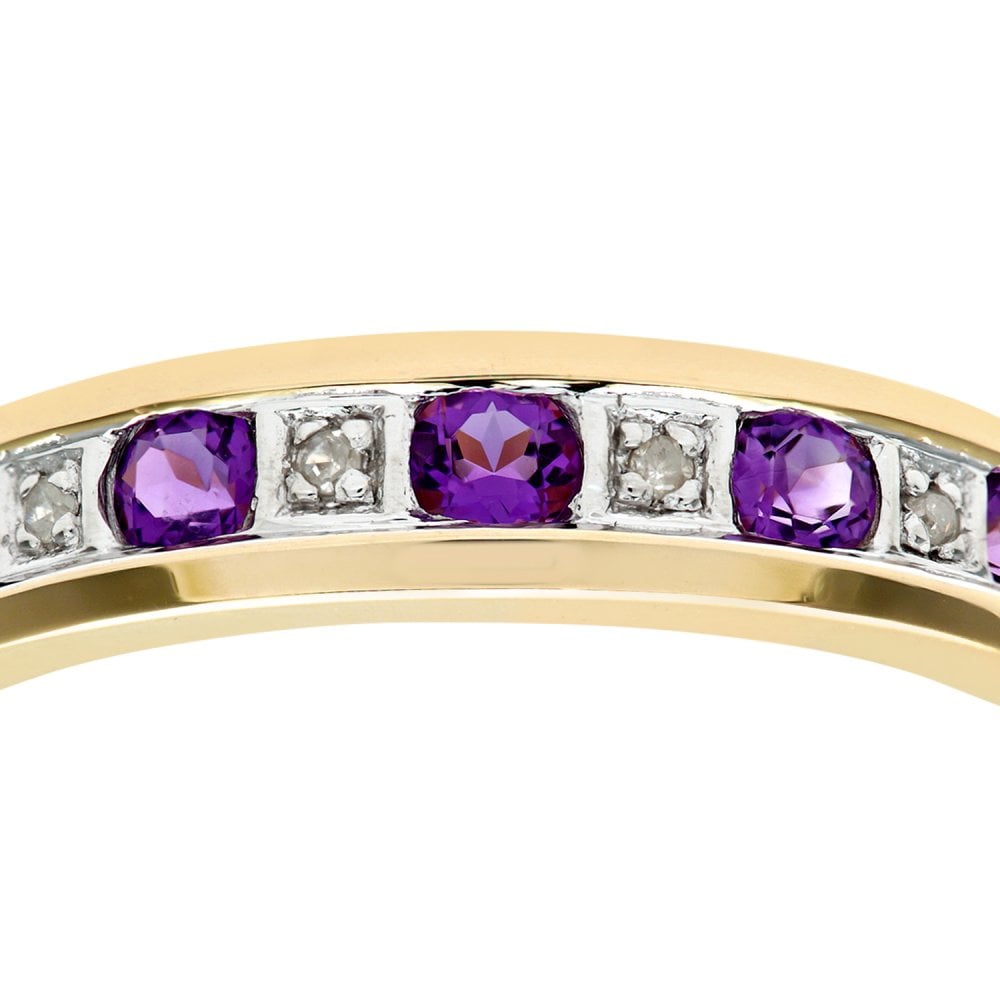 SPARKLD 9ct Yellow Gold Amethyst & 0.02ct Diamond Eternity Ring