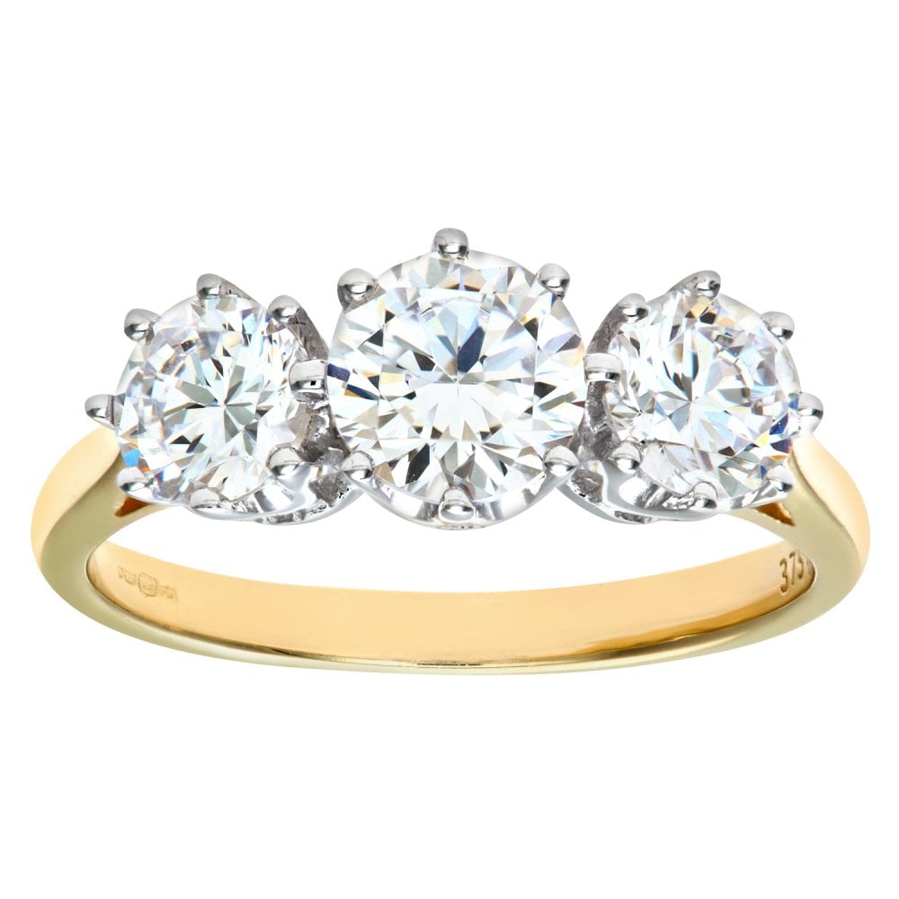 SPARKLD 9ct Yellow Gold Cubic Zirconia Trilogy Ring