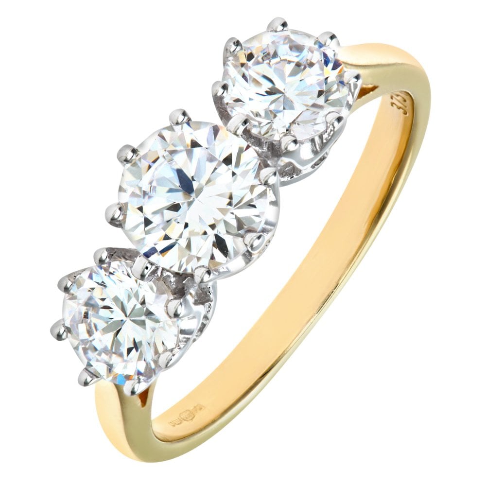SPARKLD 9ct Yellow Gold Cubic Zirconia Trilogy Ring