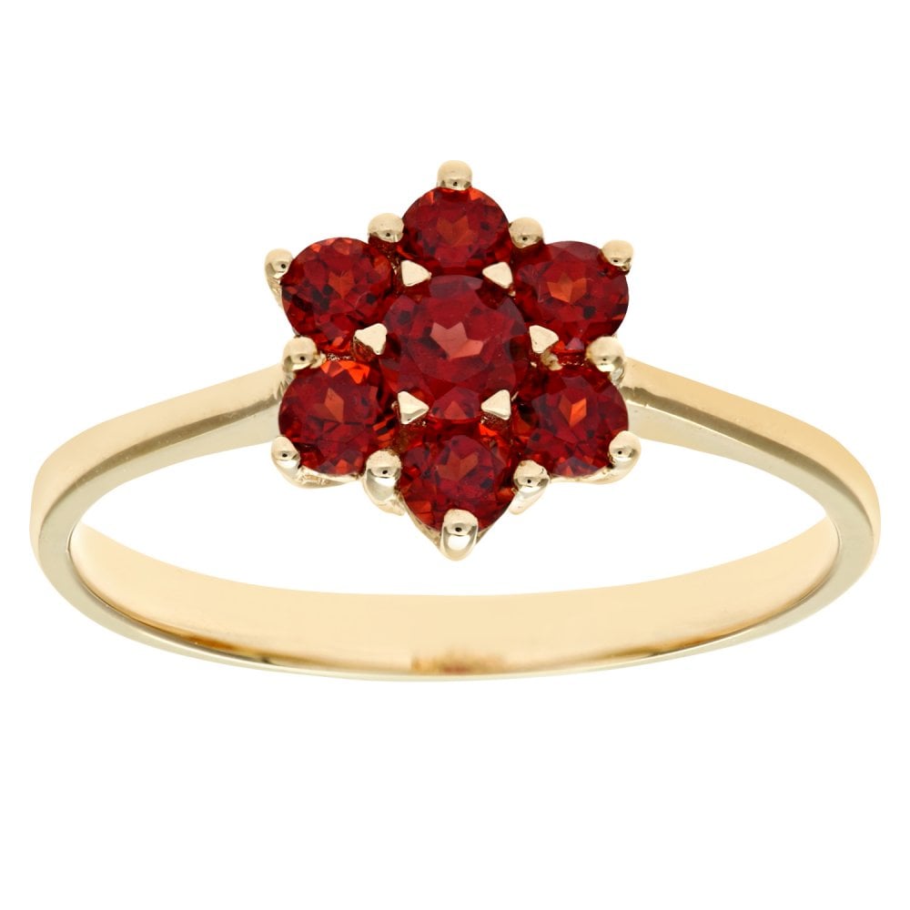 SPARKLD 9ct Yellow Gold And 0.02ct Diamond Garnet Cluster Ring