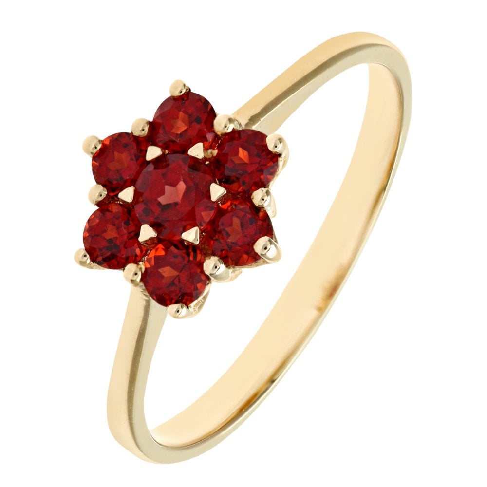 SPARKLD 9ct Yellow Gold And 0.02ct Diamond Garnet Cluster Ring