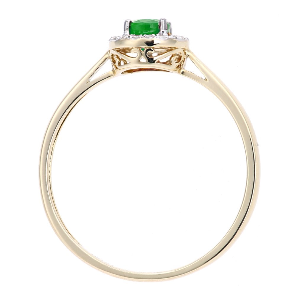 SPARKLD 9ct Yellow Gold Oval Emerald and 0.05ct Diamond Halo Ring