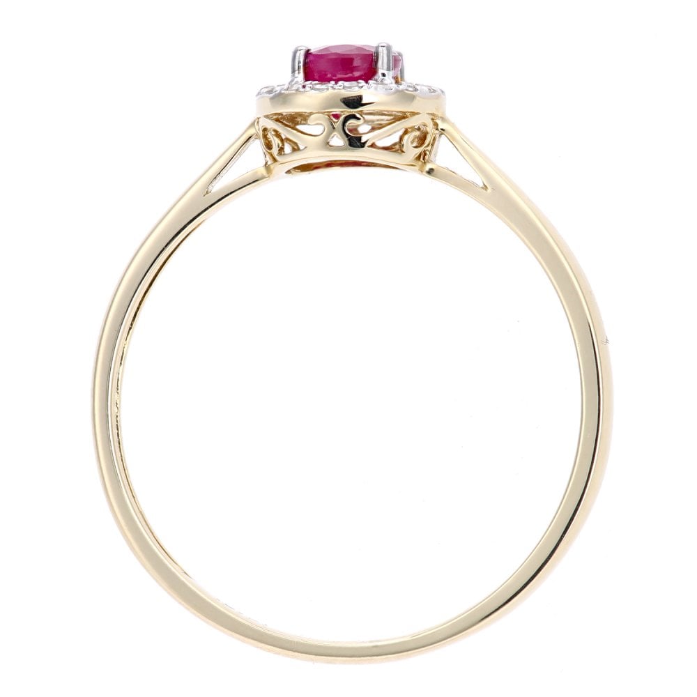 SPARKLD 9ct Yellow Gold Oval Ruby and 0.05ct Diamond Halo Ring