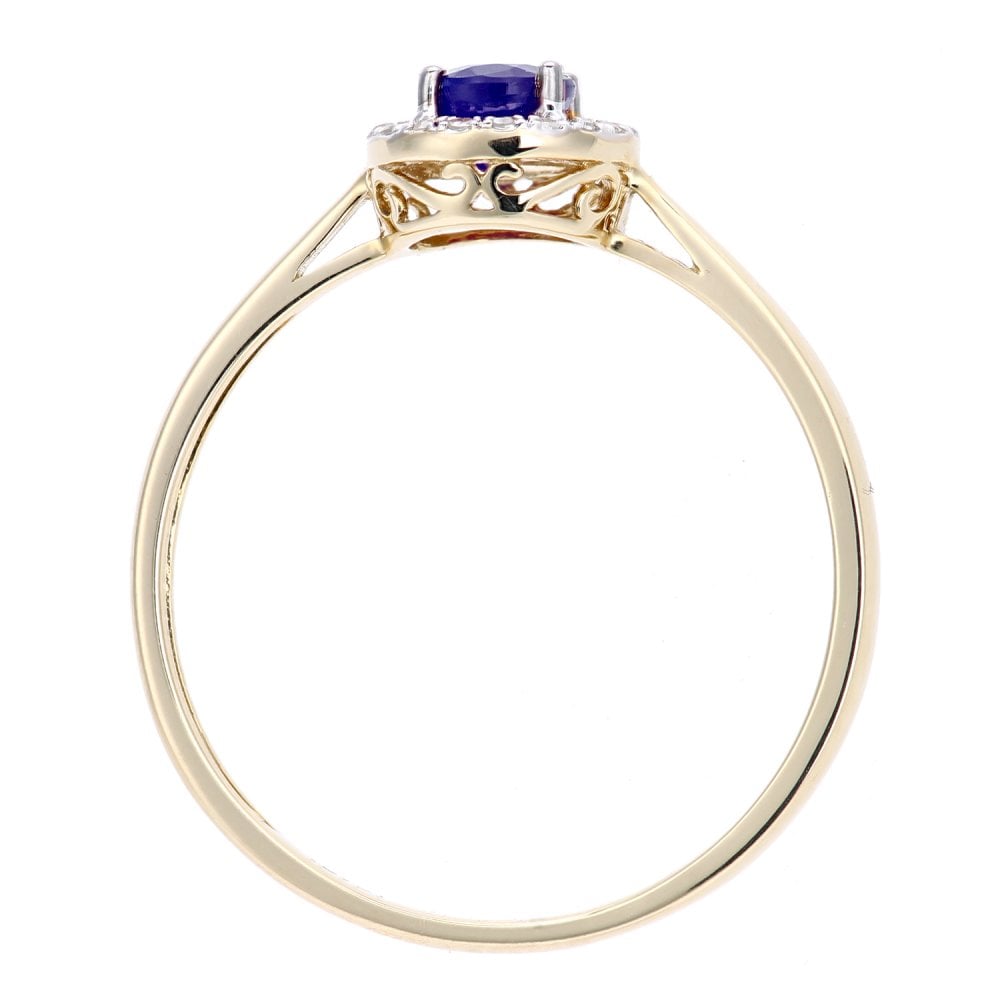 SPARKLD 9ct Yellow Gold Oval Sapphire and 0.05ct Diamond Halo Ring