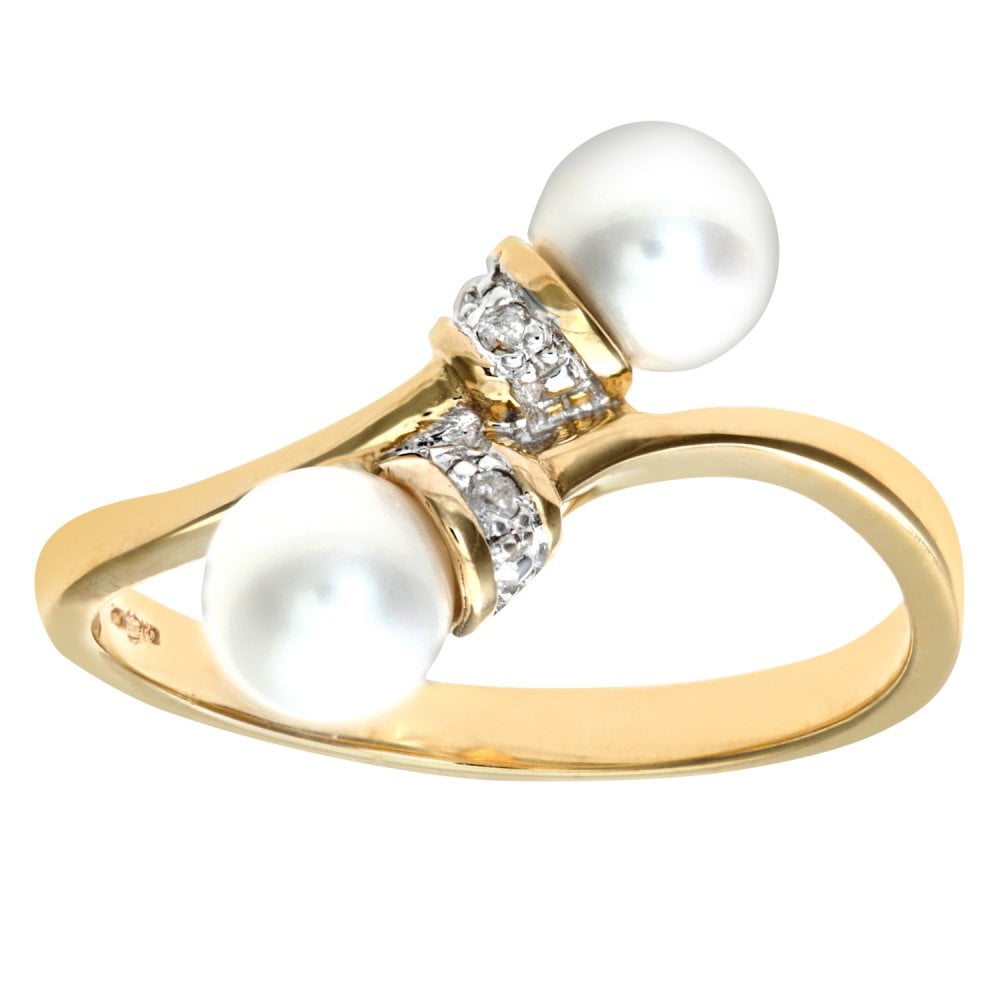 SPARKLD 9ct Yellow Gold Pearl & 0.01ct Diamond Ring