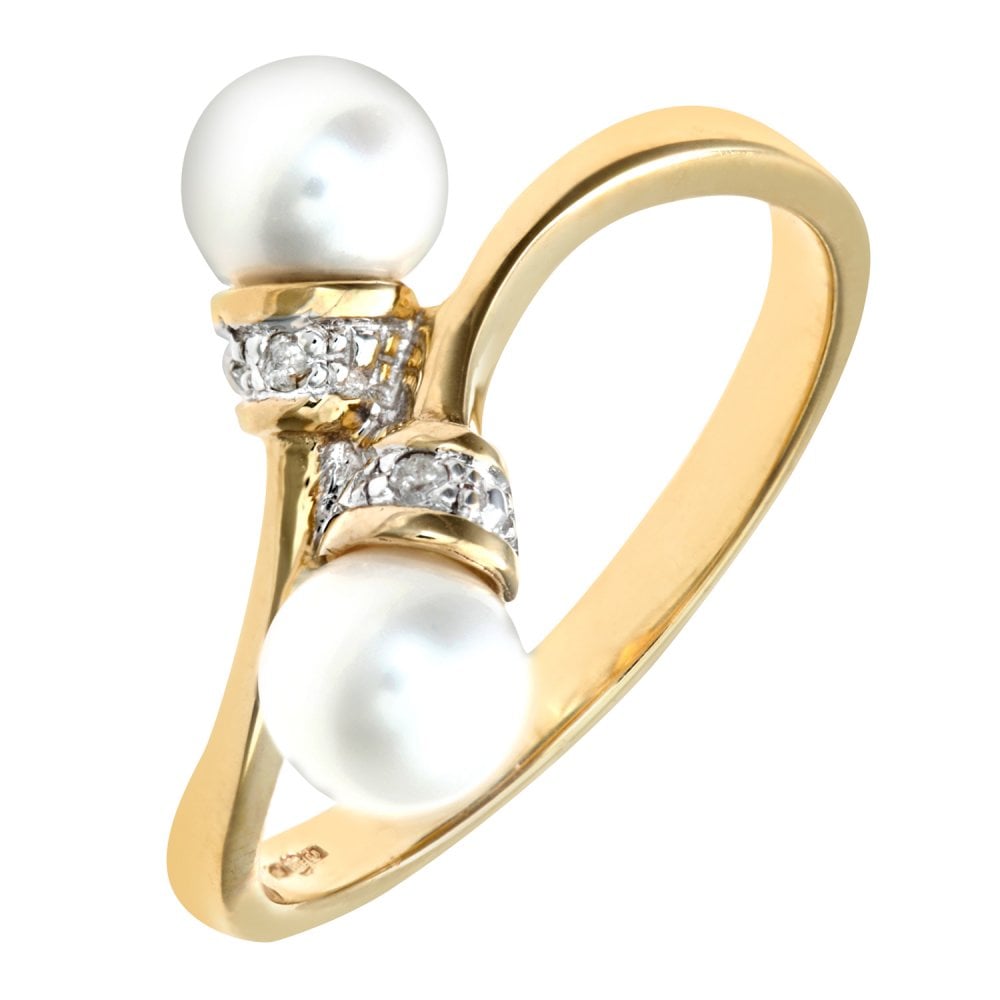 SPARKLD 9ct Yellow Gold Pearl & 0.01ct Diamond Ring