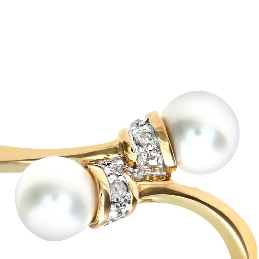 SPARKLD 9ct Yellow Gold Pearl & 0.01ct Diamond Ring
