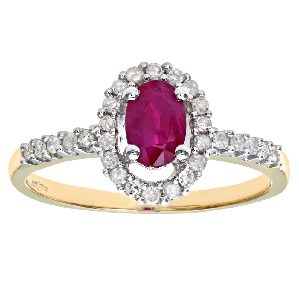 SPARKLD 9ct Yellow Gold Ruby & 0.25ct Diamond Cluster Ring