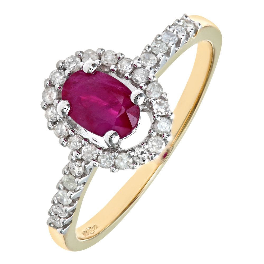 SPARKLD 9ct Yellow Gold Ruby & 0.25ct Diamond Cluster Ring