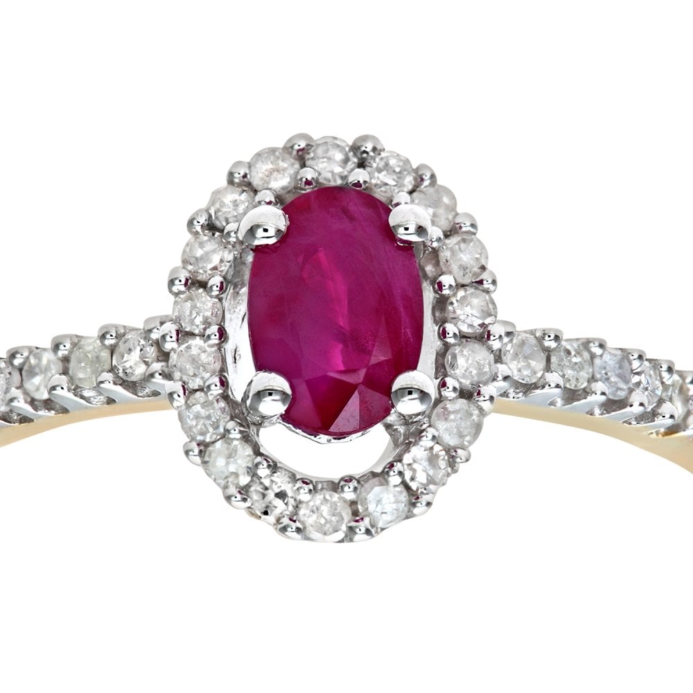 SPARKLD 9ct Yellow Gold Ruby & 0.25ct Diamond Cluster Ring