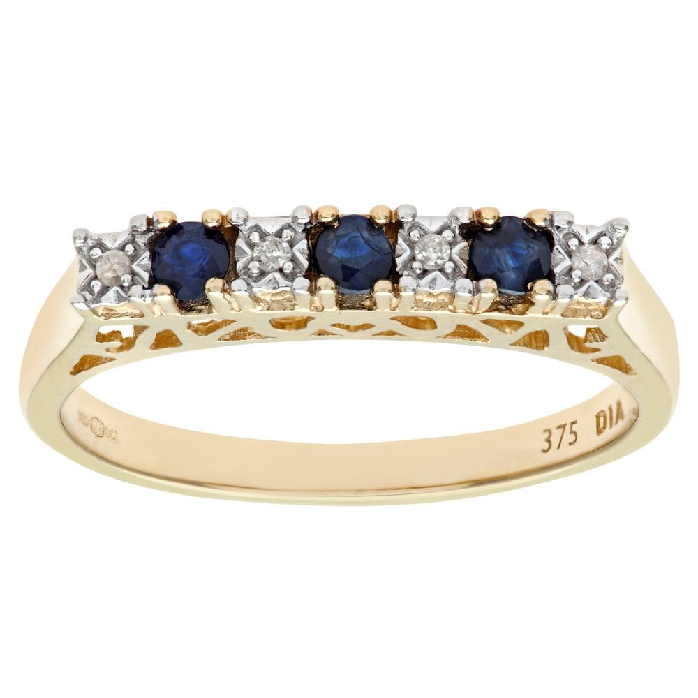 SPARKLD 9ct Yellow Gold Sapphire & 0.02ct Diamond Eternity Ring